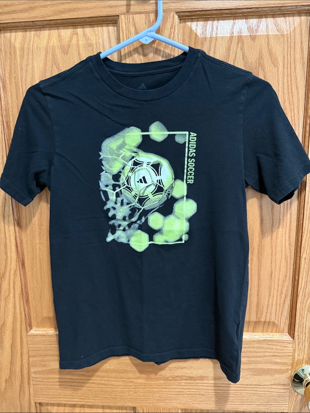 adidas Black Short-Sleeve Soccer Graphic Tee with Neon Green Print